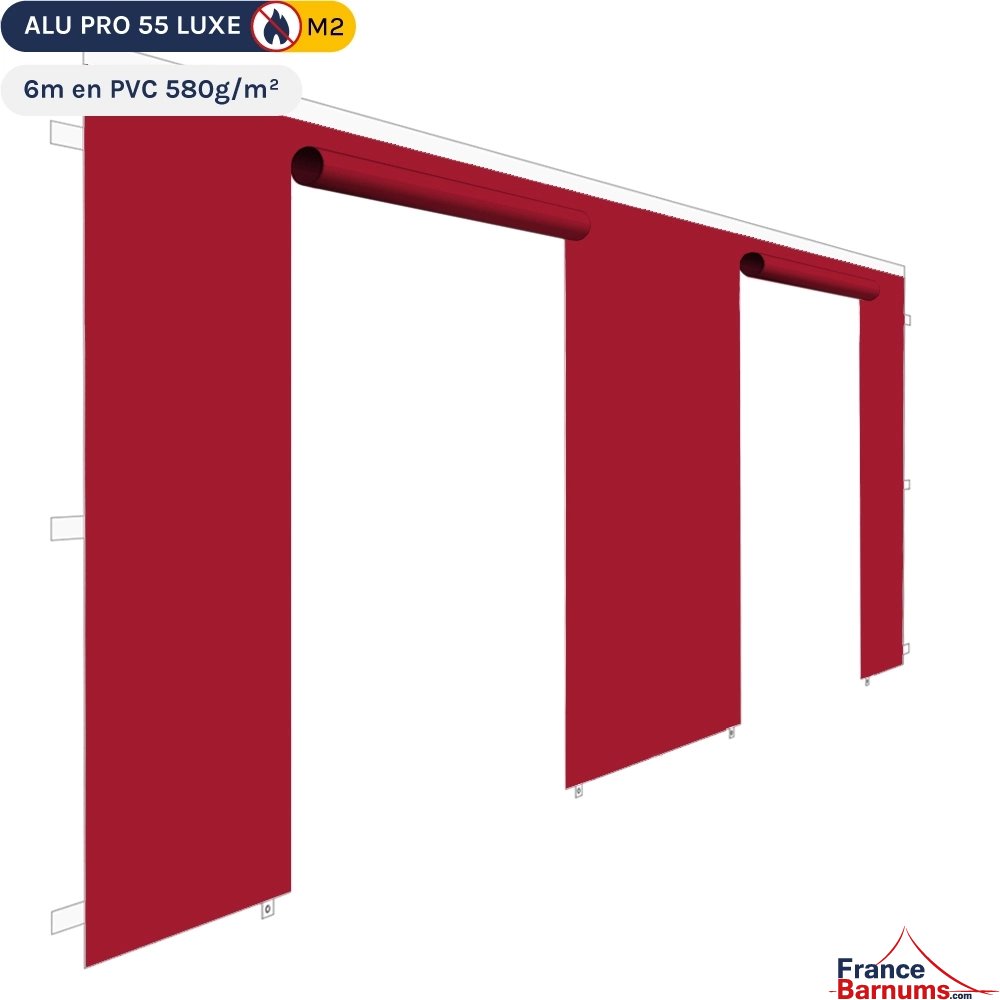 Mur 6m rouge avec porte enroulable pour barnum pliant en PVC 580g/m² Norme M2