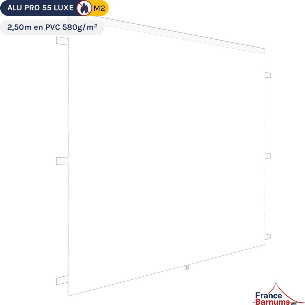 Mur 2,5m blanc plein pour barnum pliant en PVC 580g/m² Norme M2 Mur 2,5m blanc plein pour barnum pliant en PVC 580g/m² Norme M2