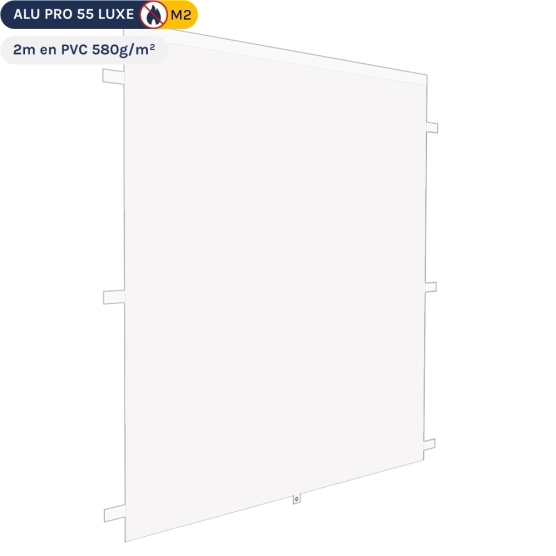 Mur 2m blanc plein pour barnum pliant en PVC 580g/m² Norme M2
