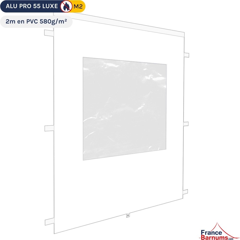 Mur 2m blanc avec fenêtres pour barnum pliant en PVC 580g/m² Norme M2 Mur 2m blanc avec fenêtres pour barnum pliant en PVC 580g/m² Norme M2