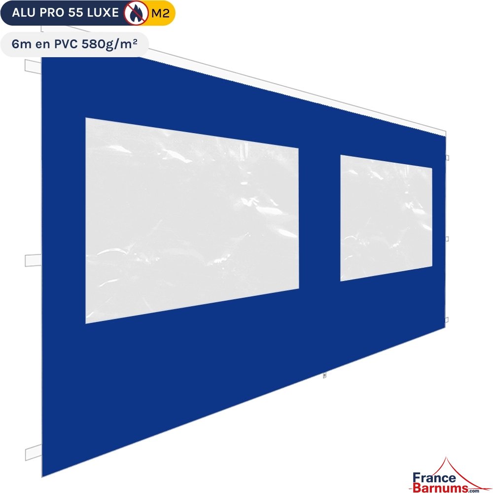 Mur 6m bleu avec fenêtres pour barnum pliant en PVC 580g/m² Norme M2 Mur 6m bleu avec fenêtres pour barnum pliant en PVC 580g/m² Norme M2