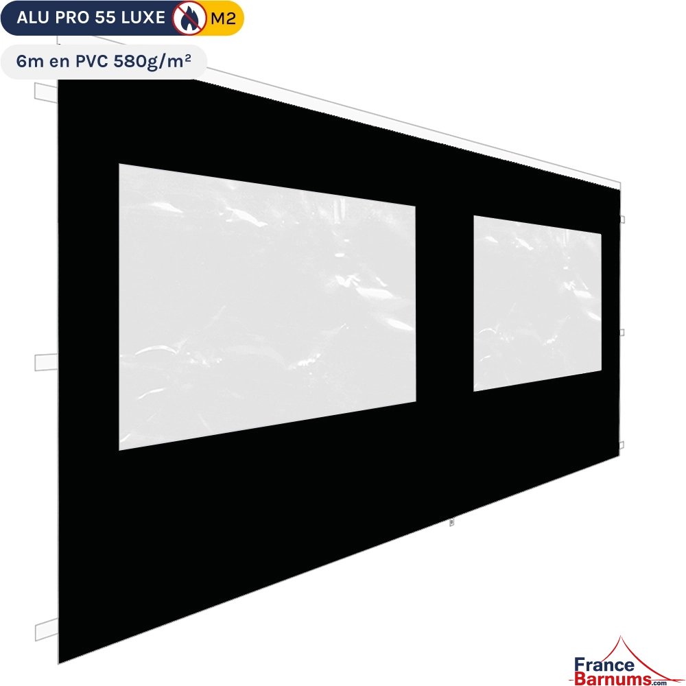 Mur 6m noir avec fenêtres pour barnum pliant en PVC 580g/m² Norme M2 Mur 6m noir avec fenêtres pour barnum pliant en PVC 580g/m² Norme M2