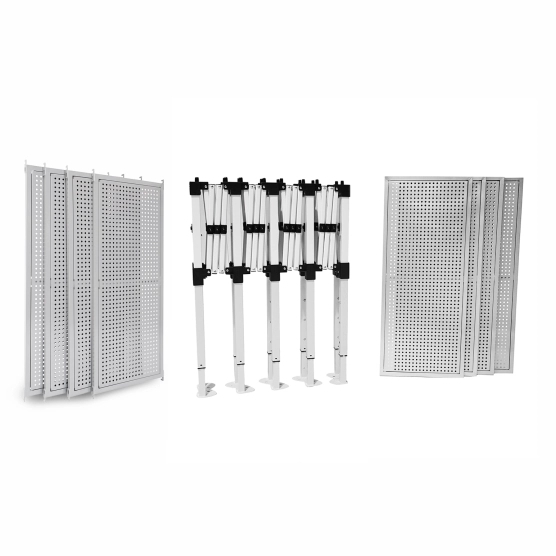 Présentoir comptoir métallique pliant 4m avec pieds réglables en hauteur sur 2 niveaux de 40cm Présentoir comptoir métallique pliant 4m avec pieds réglables en hauteur sur 2 niveaux de 40cm