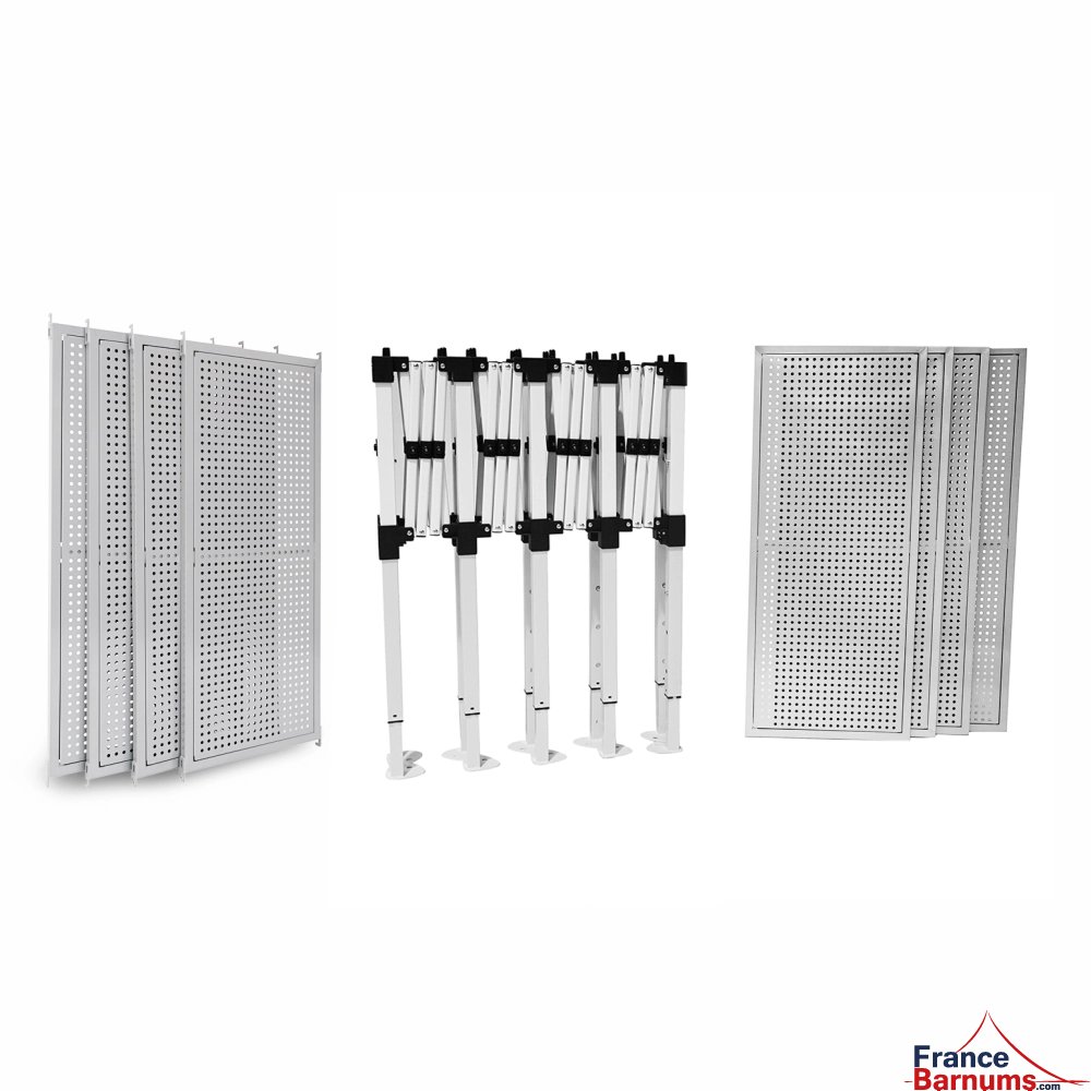 Présentoir comptoir métallique pliant 4m avec pieds réglables en hauteur sur 2 niveaux de 40cm Présentoir comptoir métallique pliant 4m avec pieds réglables en hauteur sur 2 niveaux de 40cm