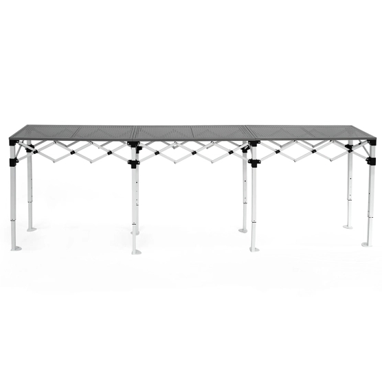 Table Comptoir Pliante acier 3m avec plateaux ajourés sur 2 niveaux