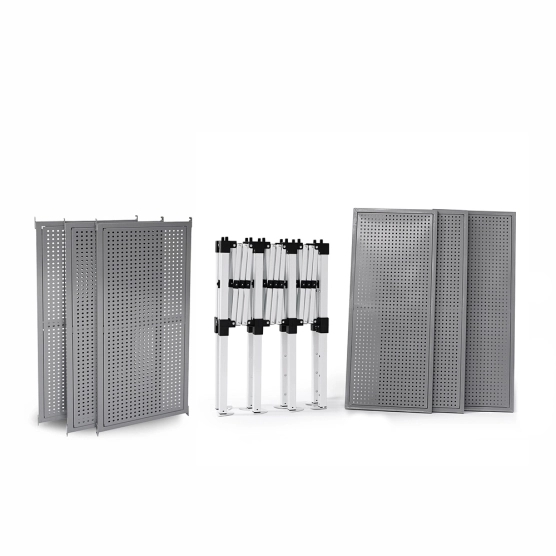 Présentoir comptoir métallique pliant 4m avec pieds réglables en hauteur