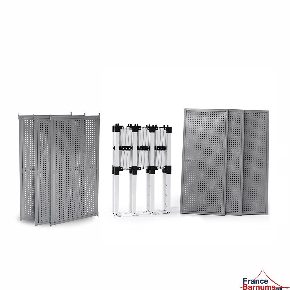 Présentoir comptoir métallique pliant 4m avec pieds réglables en hauteur