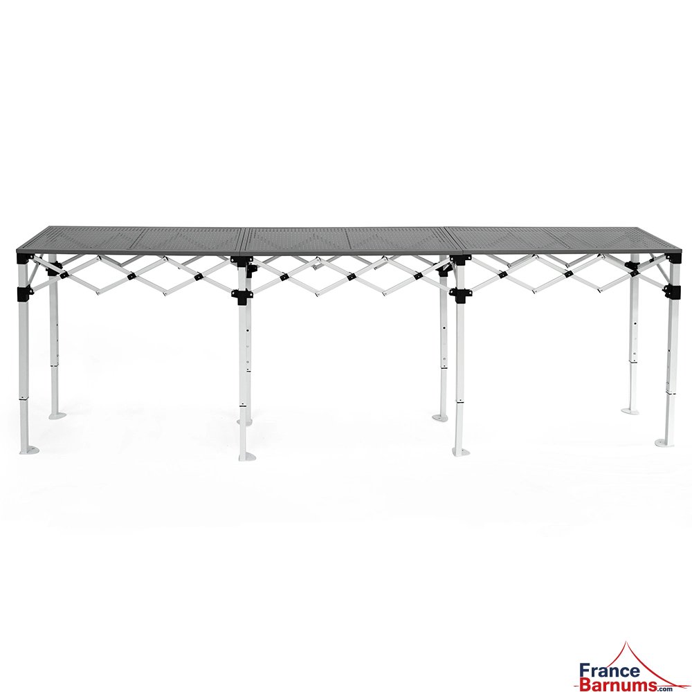 Table Comptoir Pliante acier 3m avec plateaux ajourés