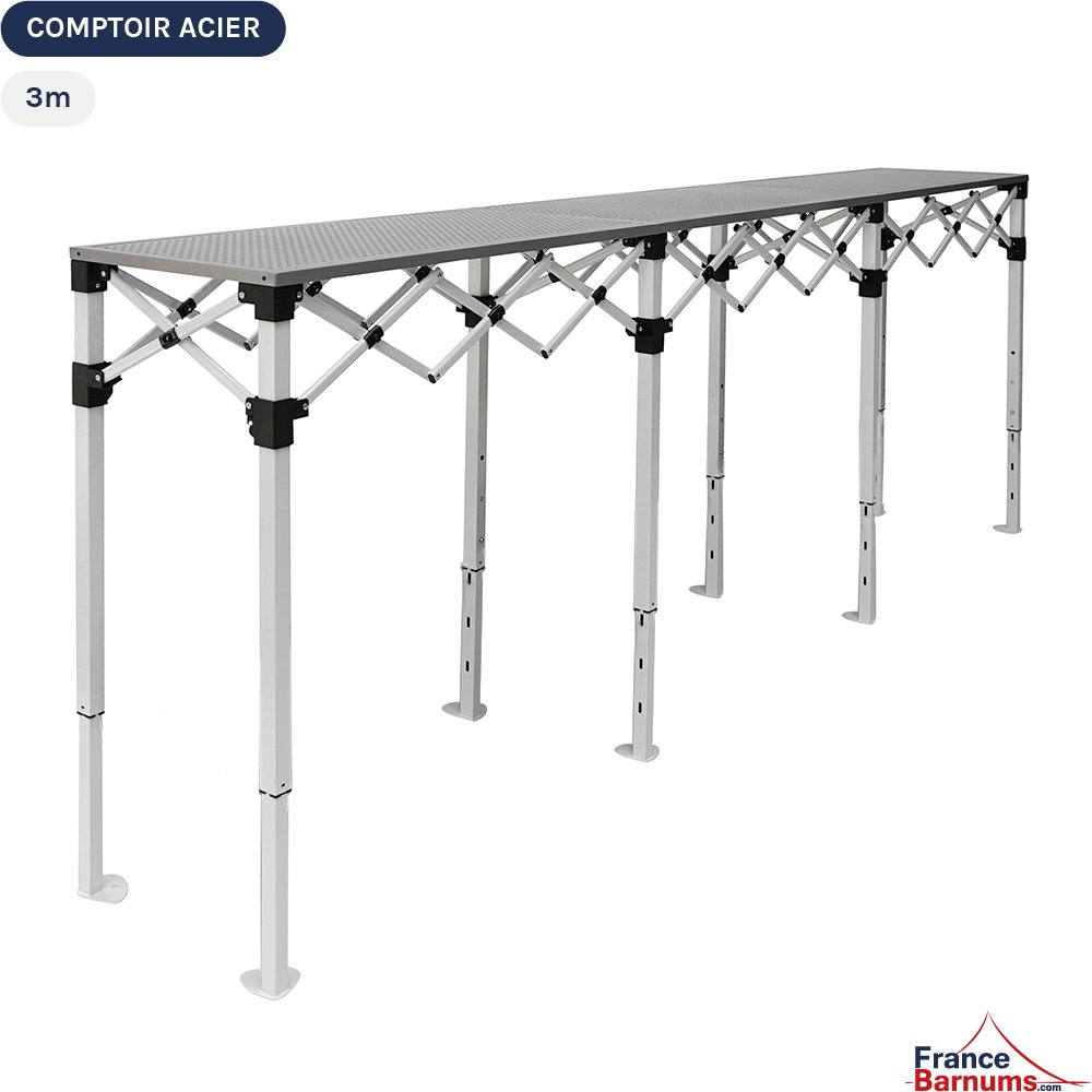 Table Comptoir Pliante 3m en acier avec Plateau ajouré de 40cm