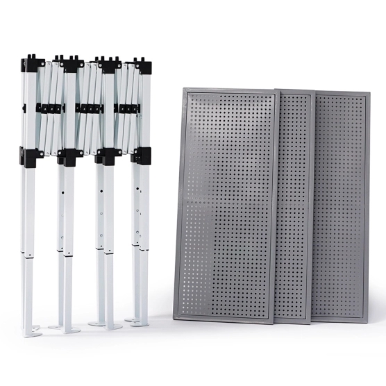 présentoir comptoir métallique pliant 4m avec pieds réglables en hauteur