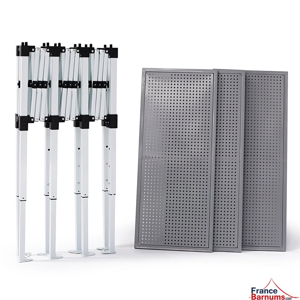 présentoir comptoir métallique pliant 4m avec pieds réglables en hauteur