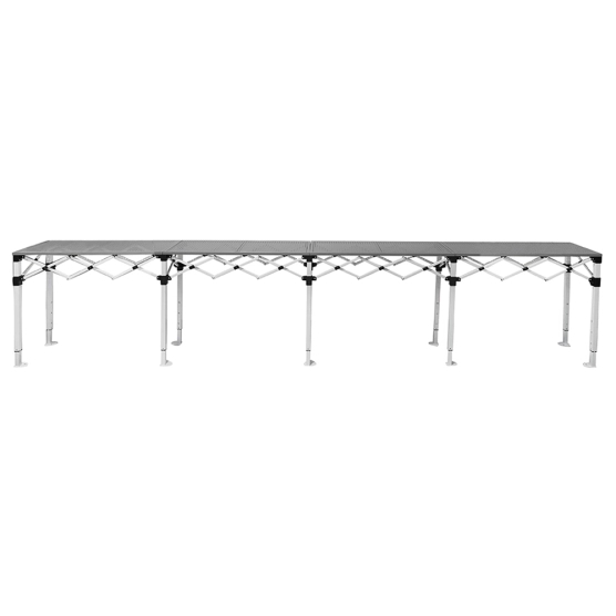 Table Comptoir Pliante acier 4m avec plateaux ajourés sur 2 niveaux de 40cm Table Comptoir Pliante acier 4m avec plateaux ajourés sur 2 niveaux de 40cm