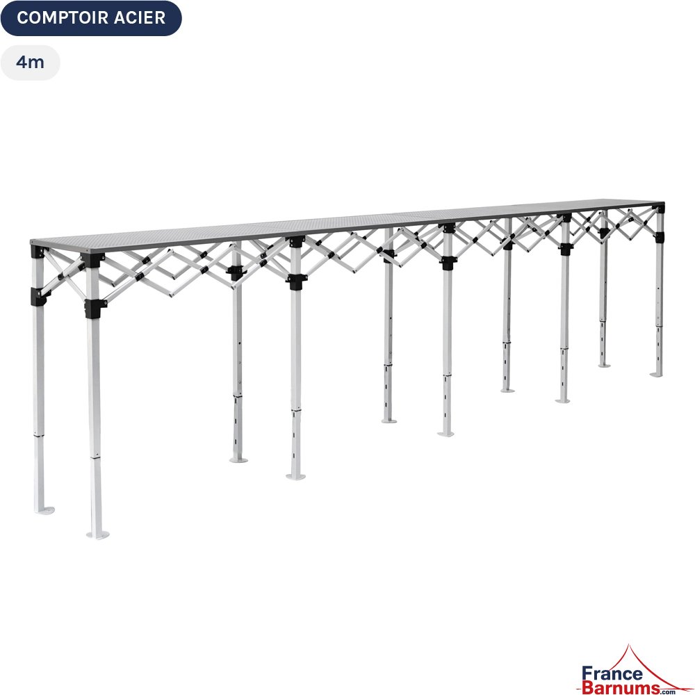 Table Comptoir Pliante 4m en acier avec Plateau ajouré de 40cm