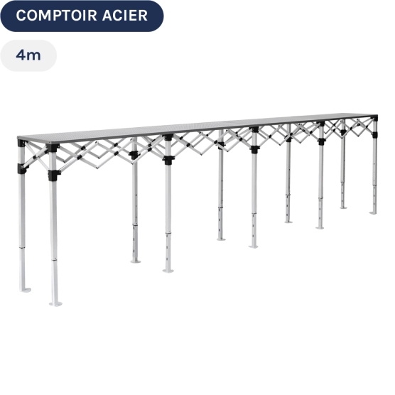 Table Comptoir Pliante 4m en acier avec Plateau ajouré 40cm