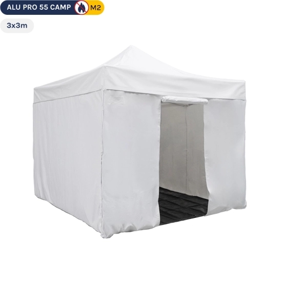 Barnum pliant Alu Pro 55 CAMP M2 3mx3m BLANC + Pack Côtés + Bâche de sol 580gr/m² Barnum pliant Alu Pro 55 CAMP M2 3mx3m BLANC + Pack Côtés + Bâche de sol 580gr/m²