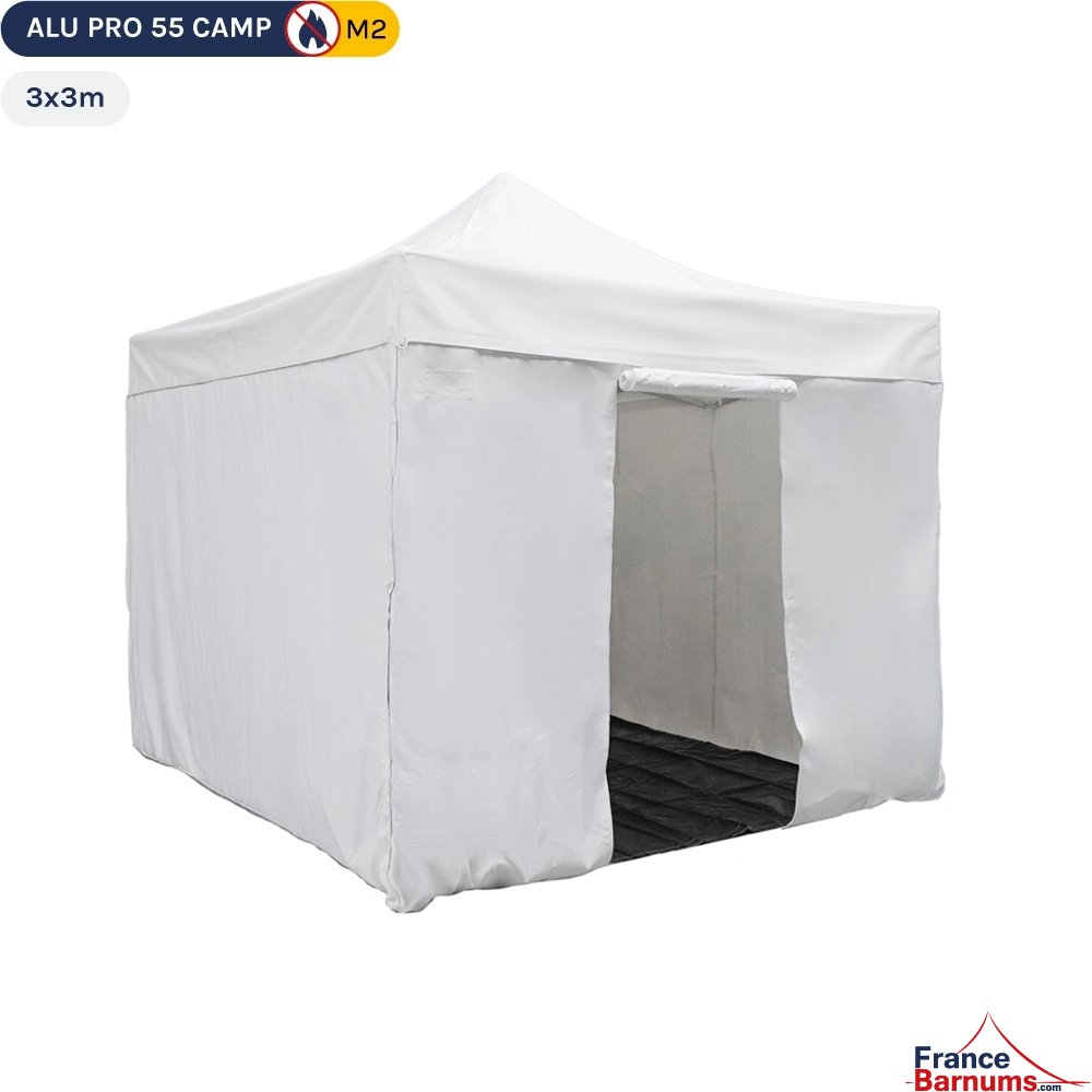 Barnum pliant Alu Pro 55 CAMP M2 3mx3m BLANC + Pack Côtés + Bâche de sol 580gr/m²