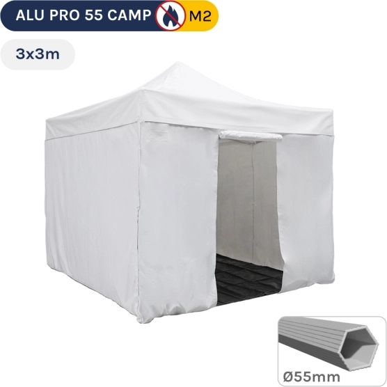 Barnum pliant Alu Pro 55 CAMP M2 3mx3m BLANC + Pack Côtés + Bâche de sol 580gr/m²