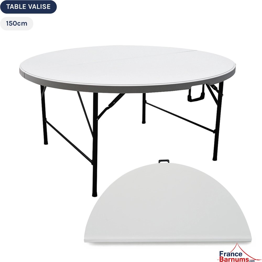 Table ronde pliante en valise blanche Table ronde pliante en valise blanche