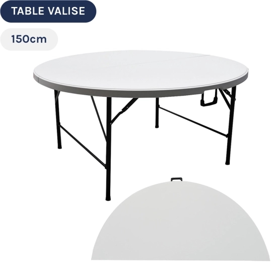 Table pliante en VALISE ronde BLANCHE