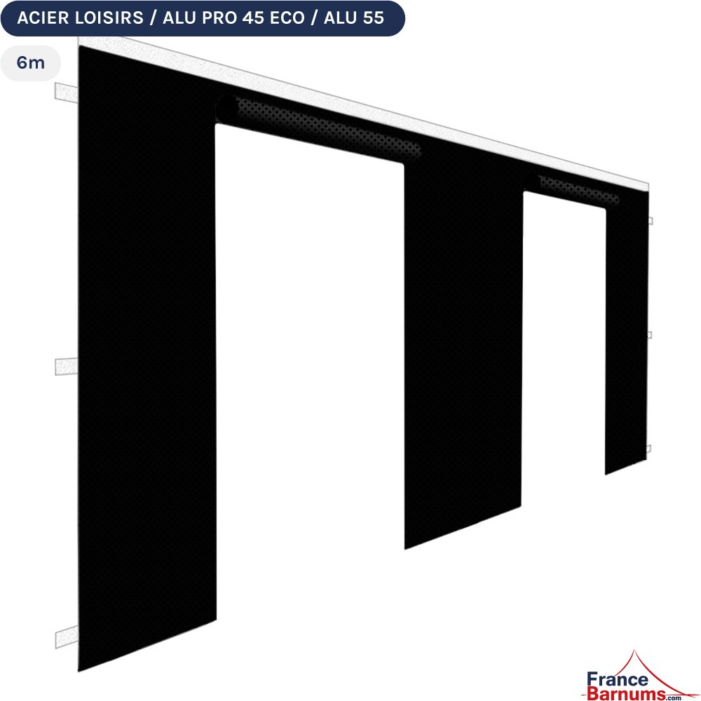 Paroi porte 6m noir 300g pour barnum pliant Acier Loisirs Alu Pro 45 Eco ou Alu 55