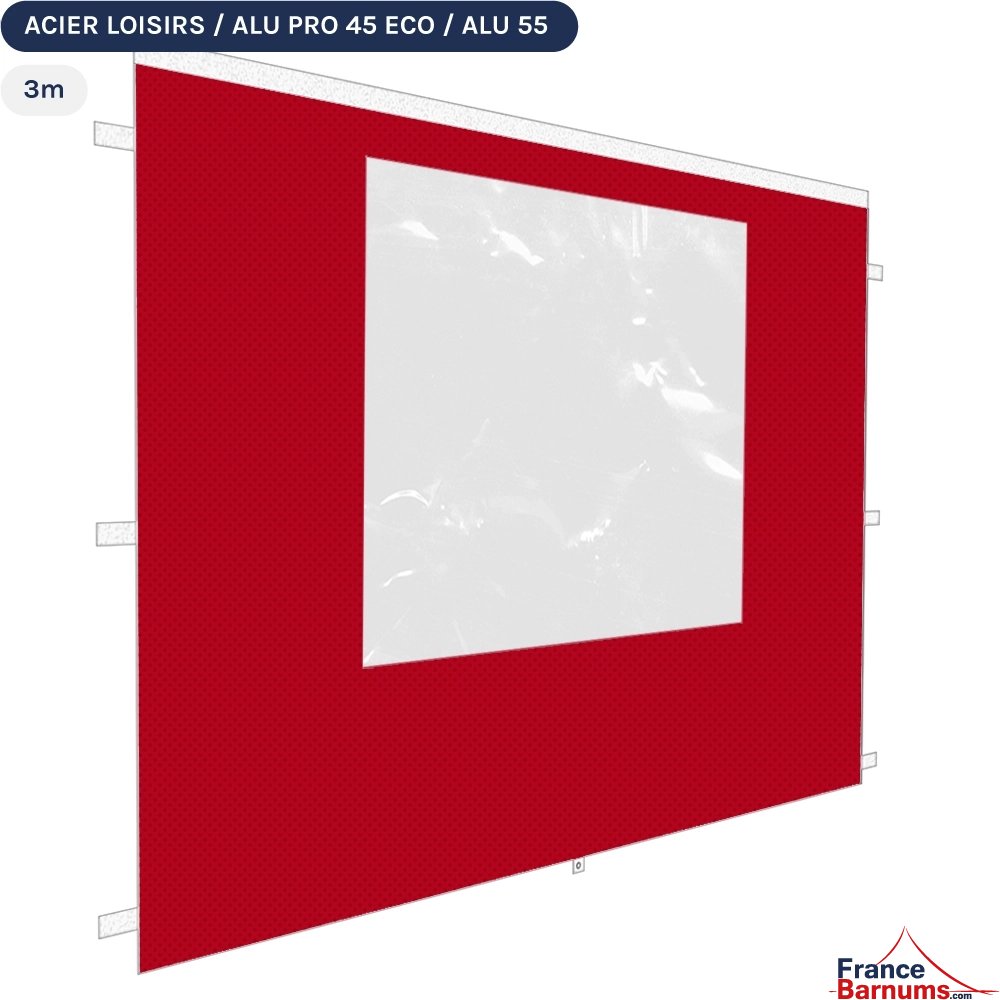 Paroi fenetre 3m rouge 300g pour barnum pliant Acier Loisirs, Alu Pro 45 Eco ou Alu 55