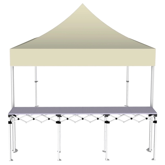 Stand buvette pliant Premium 3x3m - Beige avec un comptoir - vue de face