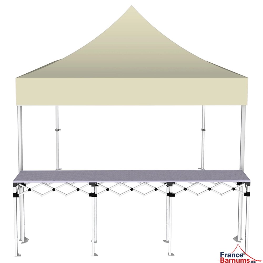 Stand buvette pliant Premium 3x3m - Beige avec un comptoir - vue de face