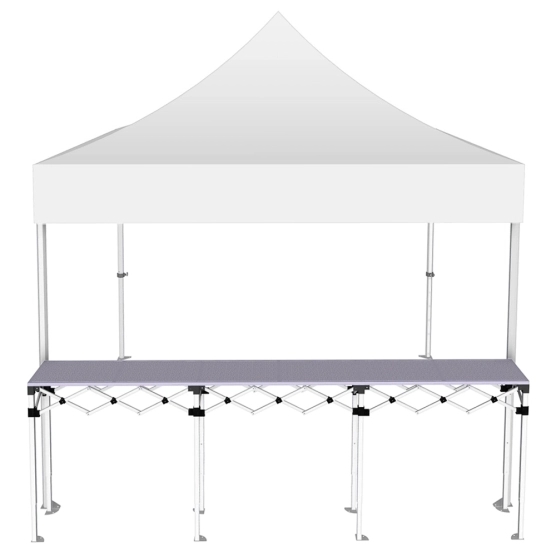 Stand buvette pliant Premium 3x3m - Blanc avec un comptoir - vue de face