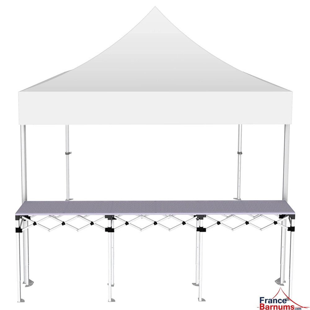 Stand buvette pliant Premium 3x3m - Blanc avec un comptoir - vue de face