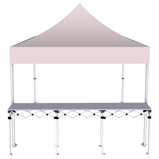 Stand buvette pliant Premium 3x3m - Rose poudré avec un comptoir - vue de face