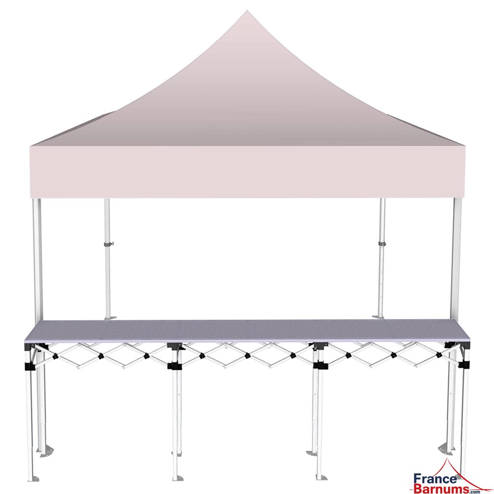 Stand buvette pliant Premium 3x3m - Rose poudré avec un comptoir - vue de face