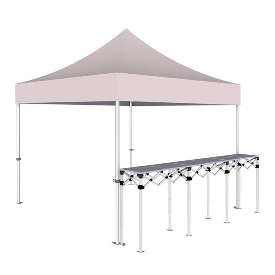 Stand buvette pliant Premium 3x3m - Rose poudré avec un comptoir