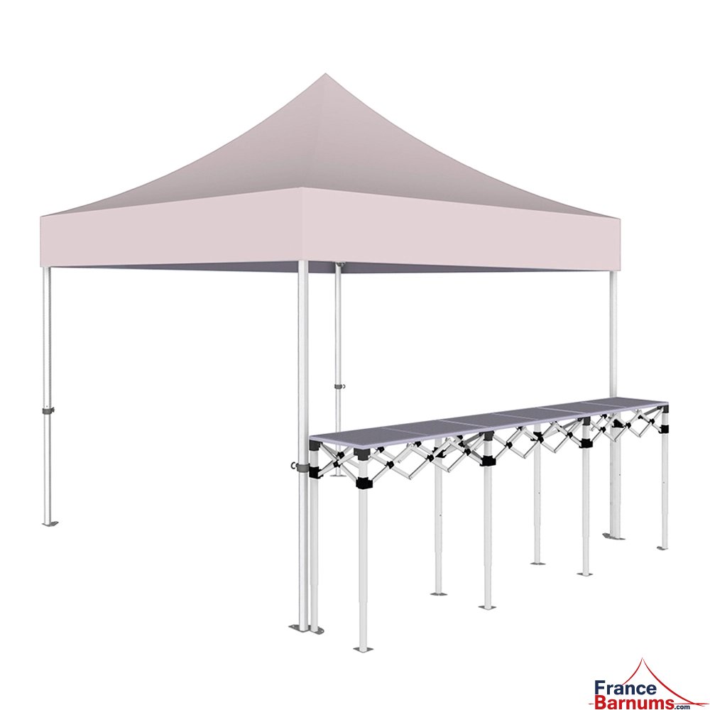 Stand buvette pliant Premium 3x3m - Rose poudré avec un comptoir