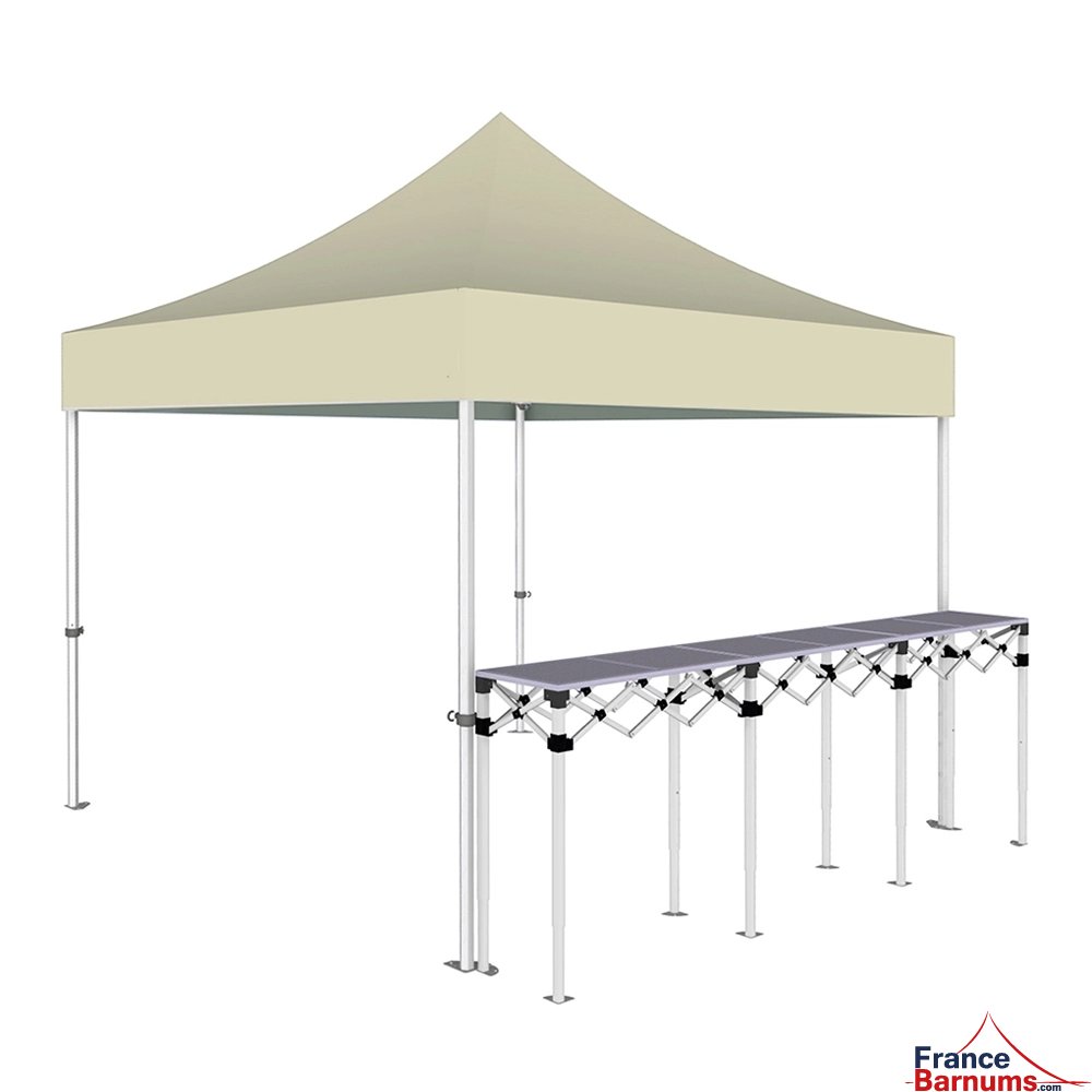 Stand buvette pliant Premium 3x3m - Beige avec un comptoir