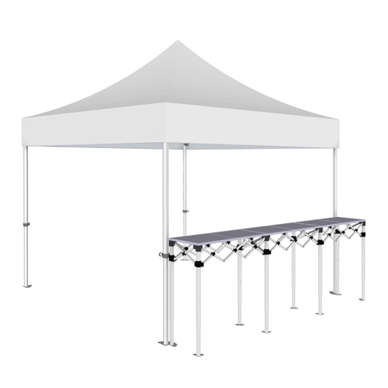Stand buvette pliant Premium 3x3m - Blanc avec un comptoir