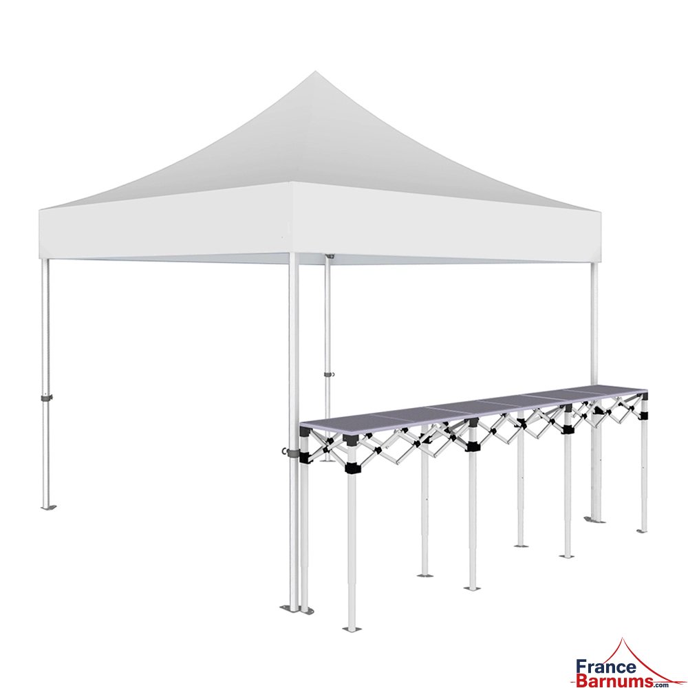 Stand buvette pliant Premium 3x3m - Blanc avec un comptoir