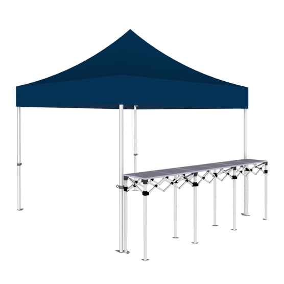 Stand buvette pliant Premium 3x3m - Bleu avec un comptoir
