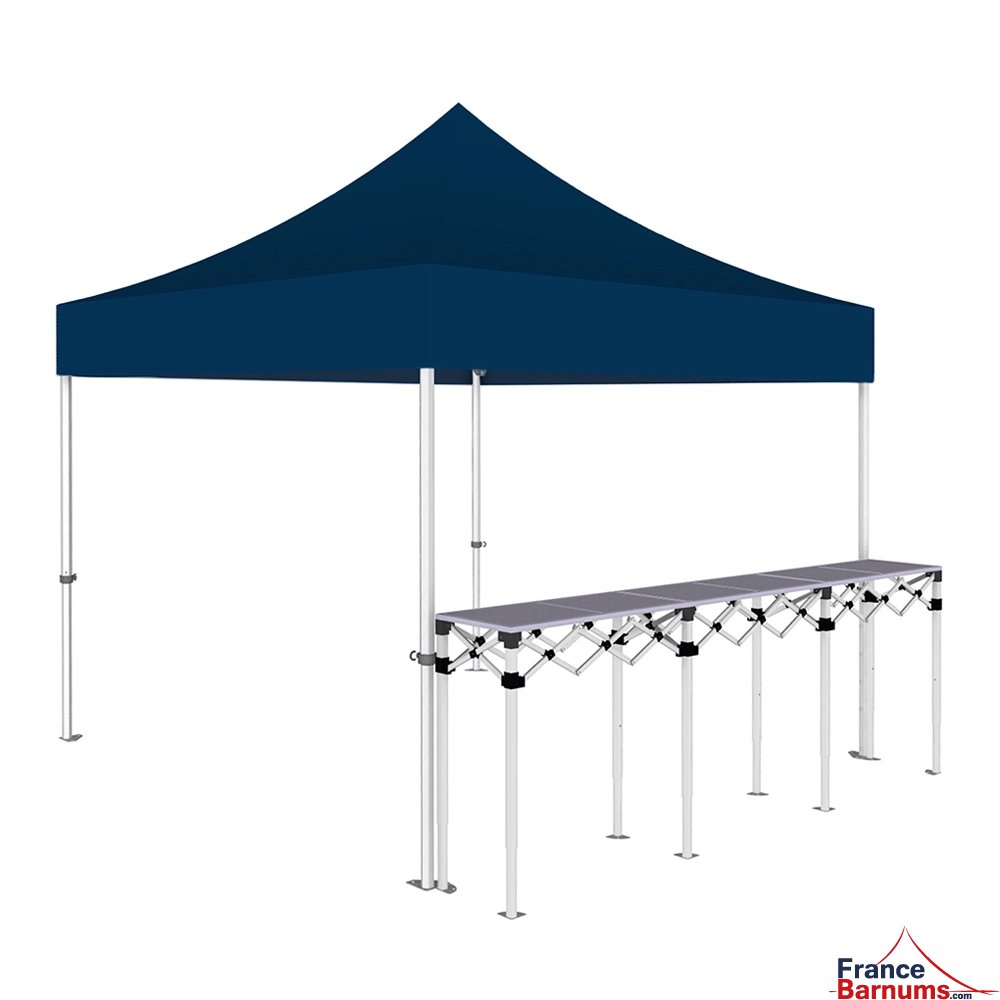 Stand buvette pliant Premium 3x3m - Bleu avec un comptoir