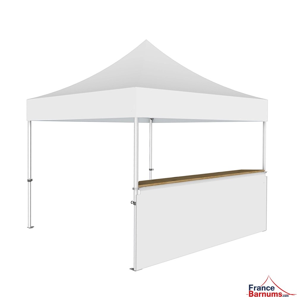 Stand buvette modulable pliant ALU PRO 45 LUXE 3x3m - Blanc avec un comptoir