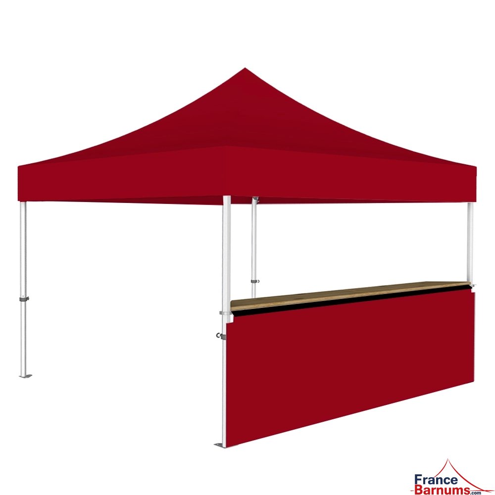 Stand buvette modulable pliant ALU PRO 45 LUXE 4x4m - Rouge avec un comptoir