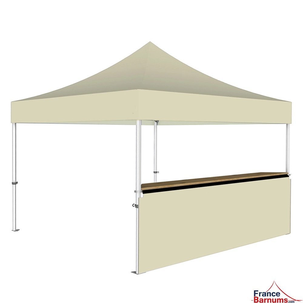 Stand buvette modulable pliant ALU PRO 45 LUXE 4x4m - Beige avec un comptoir