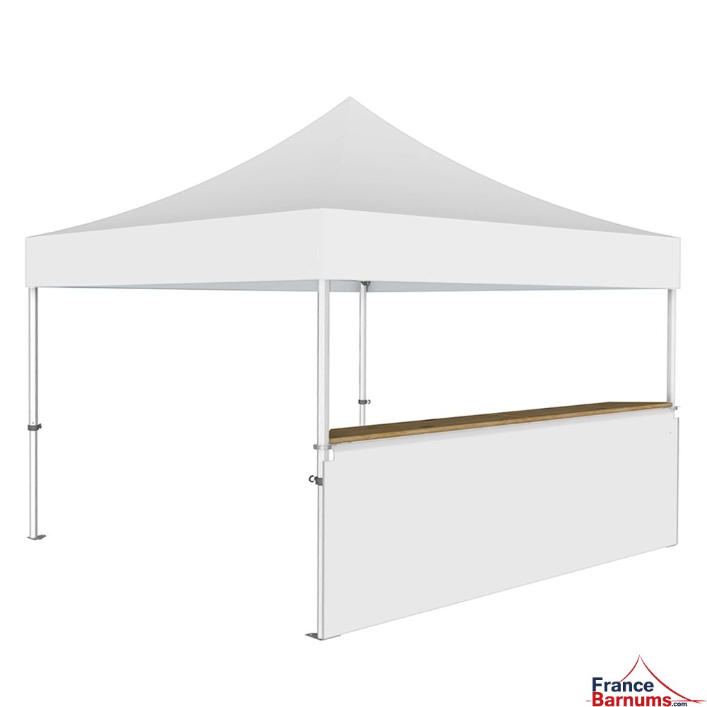 Stand buvette modulable pliant ALU PRO 45 LUXE 4x4m - Blanc avec un comptoir