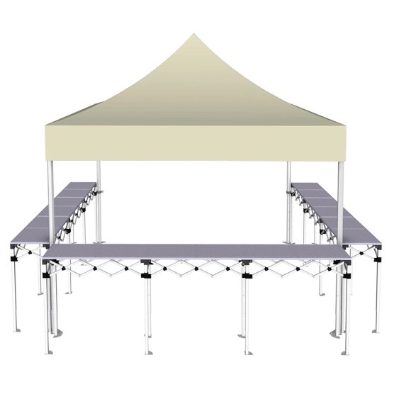 Stand buvette pliant Premium 3x3m - Beige avec 3 comptoirs - vue de face