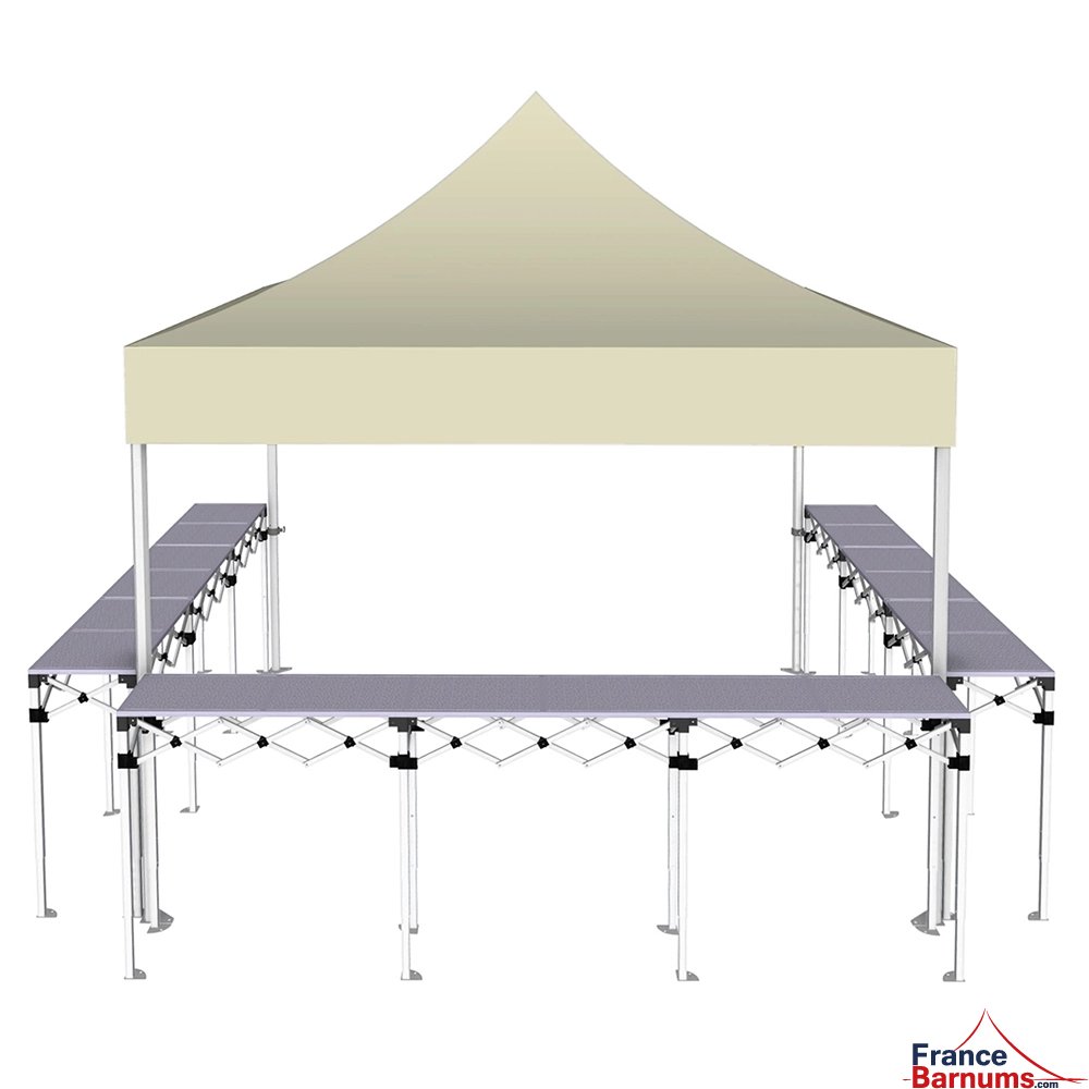 Stand buvette pliant Premium 3x3m - Beige avec 3 comptoirs - vue de face
