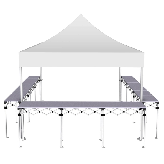 Stand buvette pliant Premium 3x3m - Blanc avec 3 comptoirs - vue de face