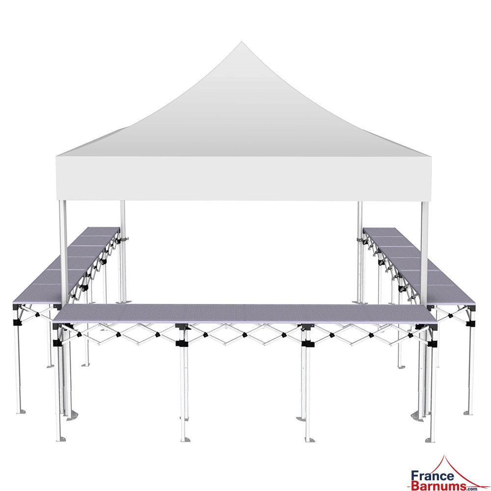 Stand buvette pliant Premium 3x3m - Blanc avec 3 comptoirs - vue de face
