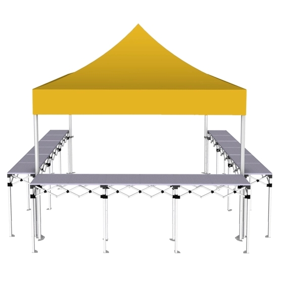 Stand buvette pliant Premium 3x3m - Jaune avec 3 comptoirs - vue de face