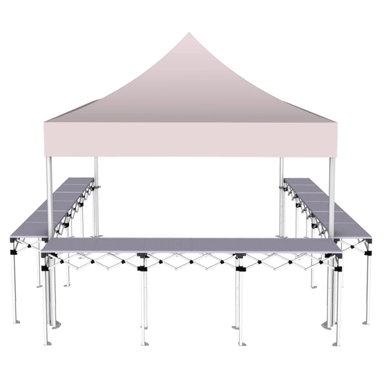 Stand buvette pliant Premium 3x3m - Rose poudré avec 3 comptoirs - vue de face