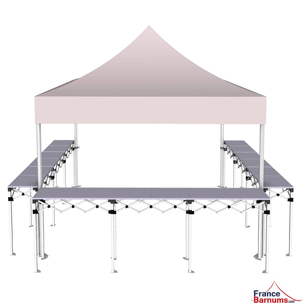 Stand buvette pliant Premium 3x3m - Rose poudré avec 3 comptoirs - vue de face