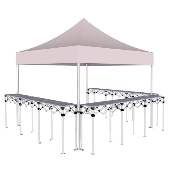 Stand buvette pliant Premium 3x3m - Rose poudré avec 3 comptoirs